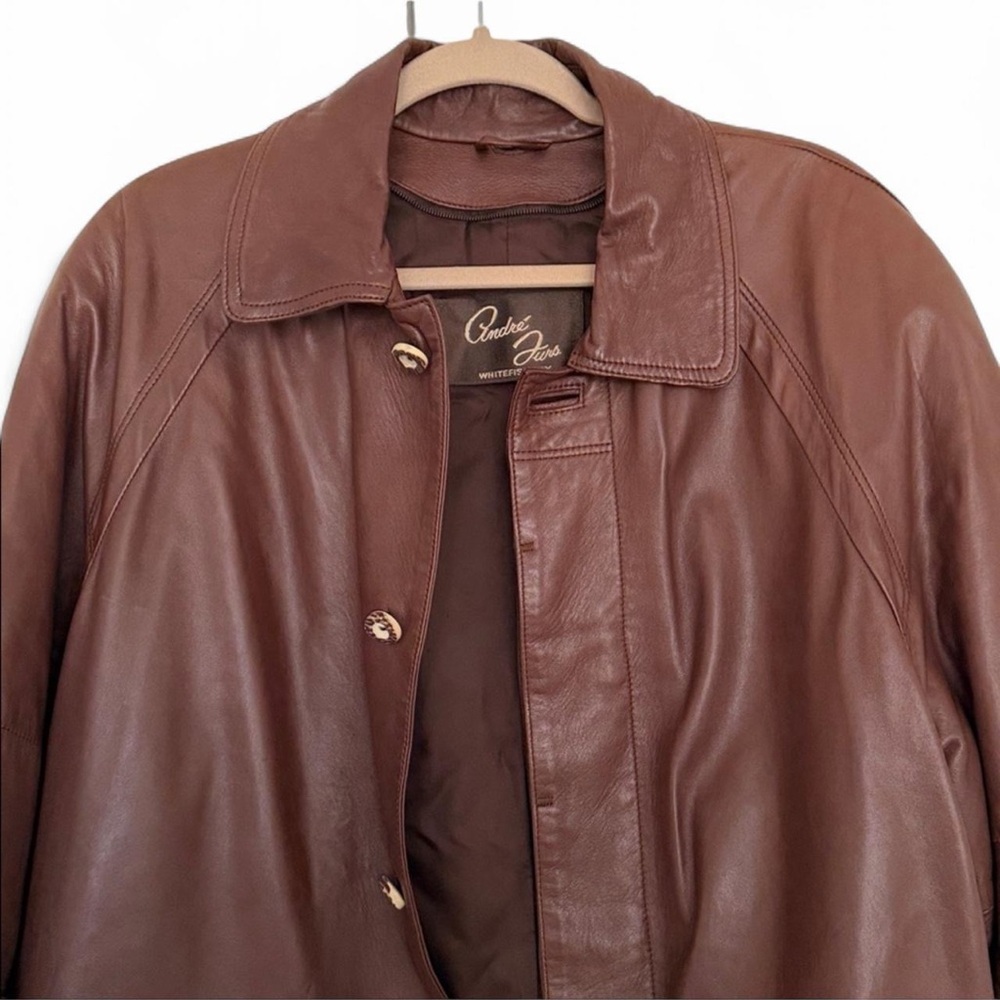 Vintage Italian Brown Leather Trench Coat M/L - Picture 4 of 10